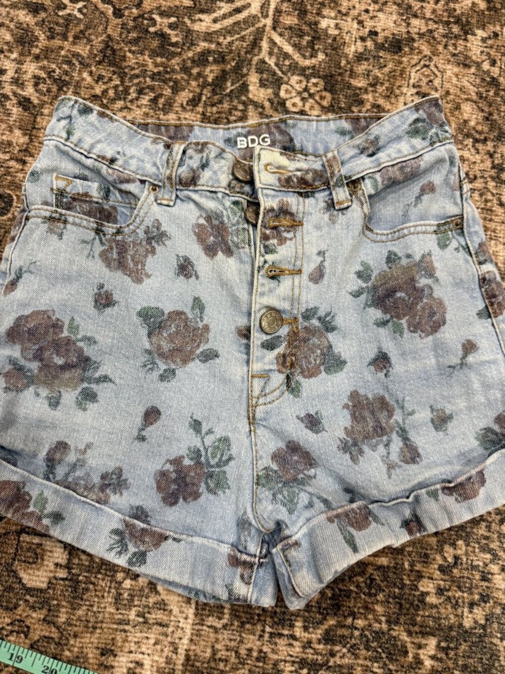 BDG Urban Outfitters Super High Rise Foxy Floral Denim Shorts Size 25